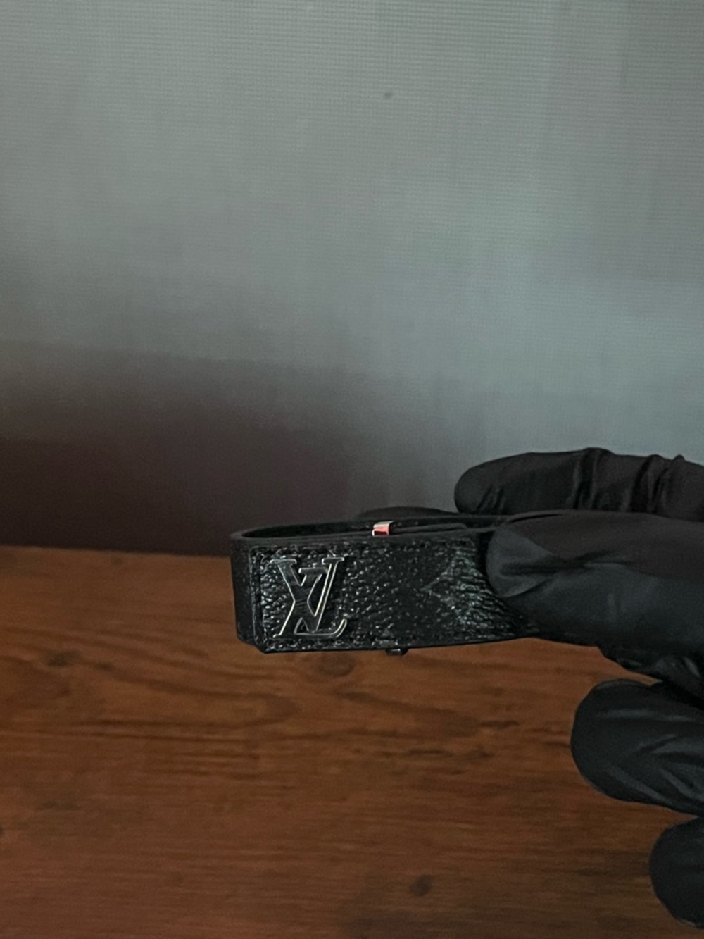 Louis Vuitton Black Leather Bracelet Silver